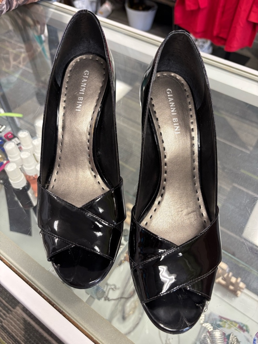 Gianni Bini Black Patent Open-Toe Pumps